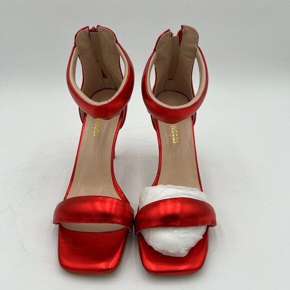 Red Women’s Ankle Strap Sandals High Heel Zippers Square Toe Shoes Prom Shopping - Picture 4 of 6